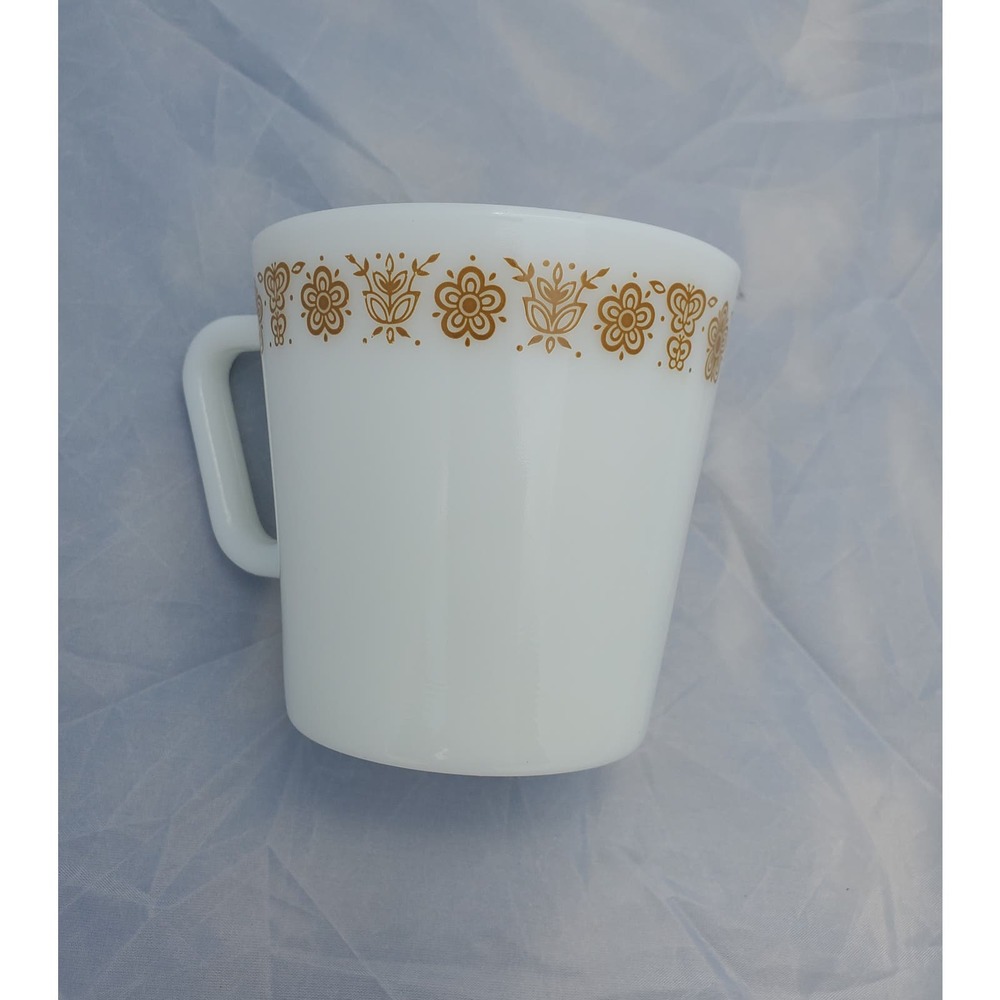 Vintage Pyrex Pair of Butterfly Gold Coffee Mugs